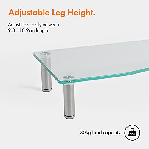 VonHaus - XL Glass Monitor Stand for Desks - Height Adjustable Screen Riser - Large Dual Monitor & TV Riser  Wide Clear Glass with Aluminium Legs - for Home or Office - 100 x 26cm - 20kg Capacity