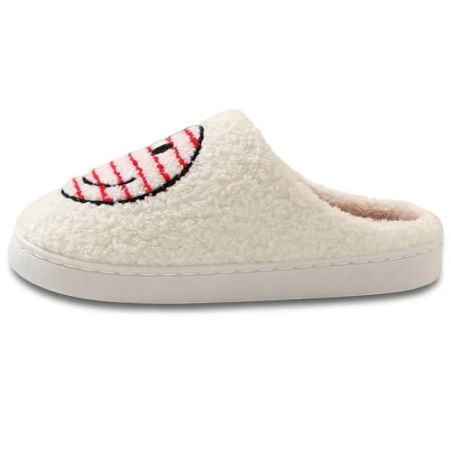 Image of Women's Men's Preppy Happy Face Slippers Comfy Warm Plush Slip-On House Slipper for Winter Indoor Soft Cushion Non-slip Fluffy Slides Slippers