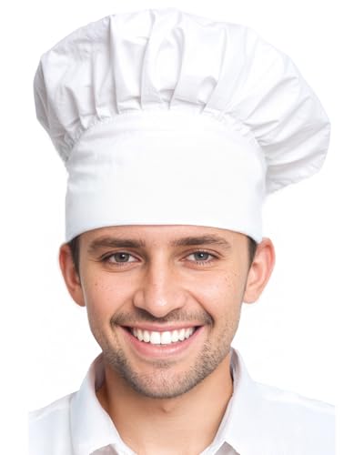 Xeoxarel 1 Pack Adult Chef Hat Adjustable Elastic Baker Kitchen Cooking Chef Cap for Men and Women White