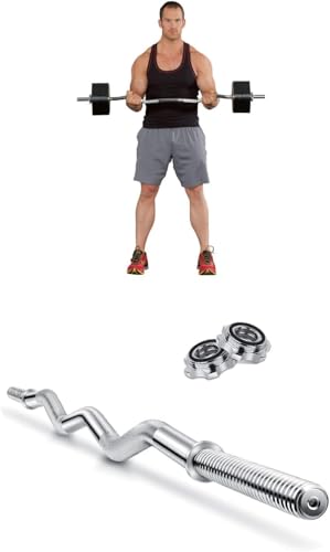 ATEK EZ Curl Bar - 4ft Standard Steel Weight Lifting Curling Chrome Barbell Bar with Spinlock Collars - for Exercise Gym Body Building Weightlifting Barbell Bar for Gym Fitness Training home - Image 5