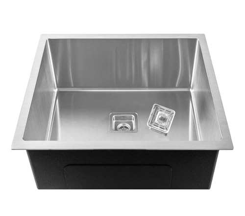Image of Fossa 24 inchx24 inchx10 inch ๐-๐๐๐๐ ๐๐๐๐๐๐๐๐ Premium Stainless Steel Single Bowl Kitchen Sink | Scratch Resistant, Anti-Stain | Includes Coupling, Waste Pipe, and Silver (Matte Finish)
