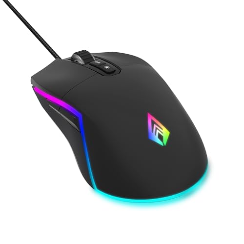 Archer Tech Lab Recurve 500 Wired Gaming Mouse with 8000 DPI and 7 Buttons, 6 Mode RGB, Gaming Sensor, 10mn HUYU Switchs with Ergonomic Design, Compatible with PC/Mac – Black