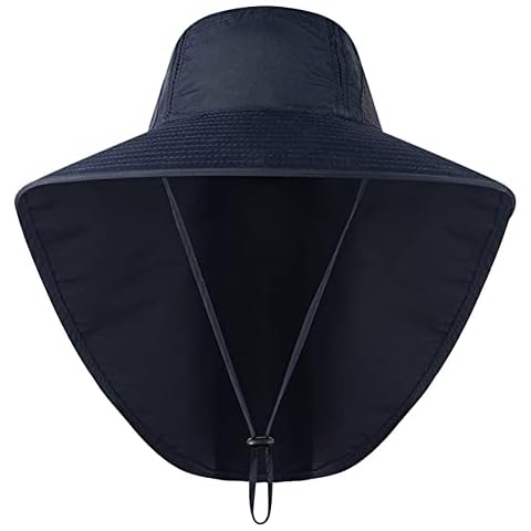 Wide Brim Sun Hat with Neck Flap, Adjustable Outdoor 50+UPF Protection Safari Cap Womens Mens Hiking Fishing Hat(Navy) Cover