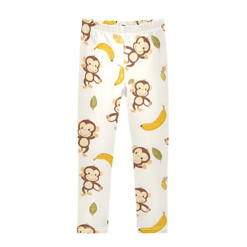Monkey Banana and Leaf Girls Leggings Ultra Soft Compression Yoga Gym Pants for Kids 4-10T
