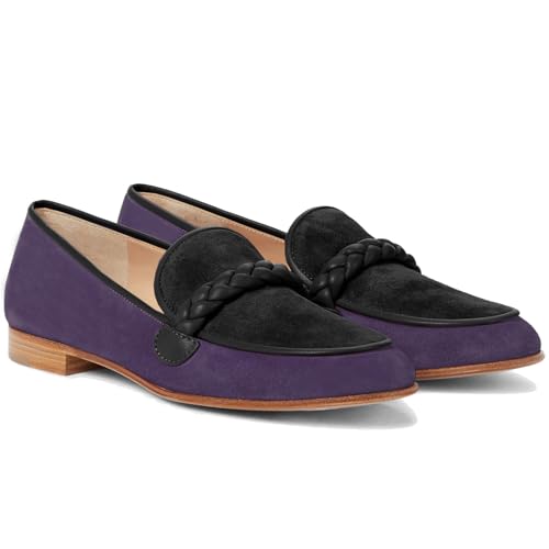 Image of MOOMMO Women Comfortable Suede Loafer Flats Round Closed Toe Slip On Penny Loafers Knitted Strap Oxford Loafer Shoes for Office Ladies Work Daily Casual Club Driver Flats Spring Elegant 4-11 M US