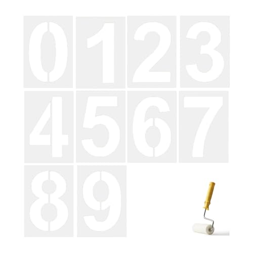 10 Pcs Große Zahlen Schablonen, 20CM Sprühschablonen Waschbare Schriftschablone, Bordsteinadresse Schablone Zahlen Wiederverwendbar zum Bemalen Basteln Kunstprojekte Dekoration, 0 bis 9