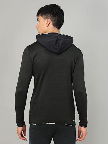 Image of TECHNOSPORT Men's Self Design Hooded Slim Fit Fleece Jacket