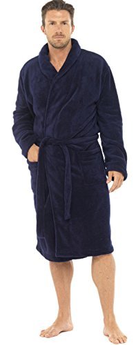Mens Luxury Soft Coral Fleece Dressing Gown, Navy, Medium