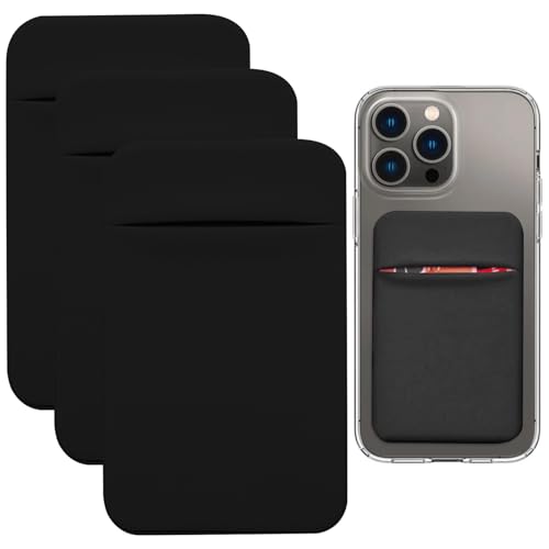 Deilonie 3 PCS Cell Phone Card Holder, Card Holder for Phone with Adhesive Sticker, Phone Card Holder Stick on Back of Phone, Black Adhesive Phone Wallet Compatible with Most of Cell Phone