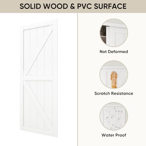 JUBEST 60"(Double 31") x80" Sliding Closet Door, K Style Bypass Closet Door with Hardware Kit & Matching Fascia, Preassembled Solid Wood Slab with Water-Proof PVC Surface, Easy to Install, White - Image 6