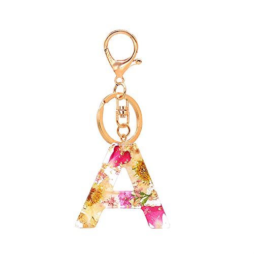 1Pc Real Dried Flower Letter Alphabet Keychain Crystal Resin Words Key Chains Car Bag Tassels Pendent Charms Gift Accessories (Color: Y) #TOP4