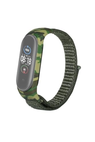 Xiaomi Mi Band 3/4 uyumlu koyu yeşil kamuflaj desenli kumaş bileklik kordon