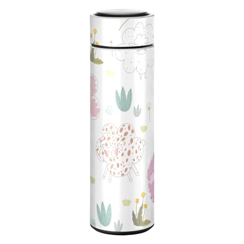 SoreSore 水筒 500ml レディース 保温保冷 8時間 羊 ひつじ 葉 アニマル 花柄 ホワイト 可愛い マグボトル 0.5L メンズ ステンレス 直飲み 真空断熱 大容量 おしゃれ スポーツドリンクボトル 魔法瓶 スリム 洗いやすい 軽量 持ち