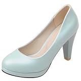  MJIASIAWA Plateau Höhe Ferse Damen Runde Zehen Hochzeit Shoe Ohne Verschluss Geschlossen Formal Arbeit Pumps Bride Blau Gr 43 EU/45 Asiatisch