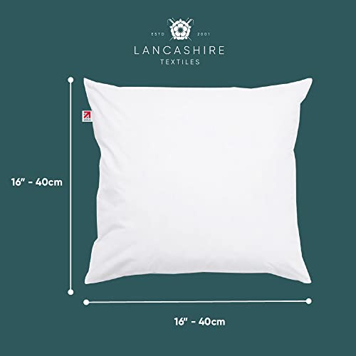 Lancashire Textiles 4 Pack 16" x 16” (40 x 40cm) Quality Microfibre Super Bounce Fibre Cushion Pads Made in Britain with Our Luxury Hollowfibre Filling