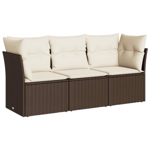 vidaXL Set de Muebles de Jardín y Cojines 3 pzas, Sillas con Respaldos, Sofás Modulares, Asientos para Patio Terraza, Ratán Sintético Marrón