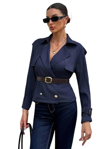 trench coat women Autumn And Winter Denim Short Jacket(Large)
