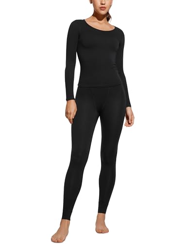 CRZ YOGA Soft Thermal Underwear Sets for Women Lightweight Long Johns Base Layer Pajamas Warm Top Bottom Black Medium