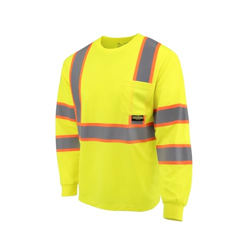 RADWEAR ST41-3 Type R Class 3 Long Sleeve Moisture Wicking Safety T-Shirt with Contrasting Trim for Men and Women, Hi-Vis Green, XL
