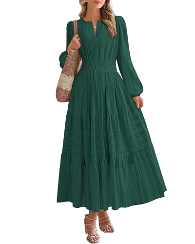 BTFBM Spring Dresses for Women 2026 Casual Long Sleeve V Neck Elastic Waist Lightweight Maxi Wedding...