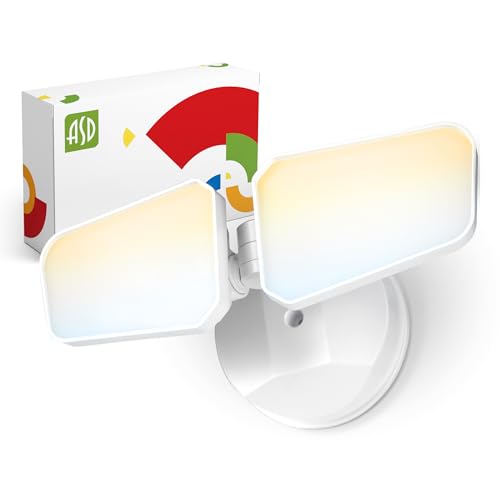ASD LED Security Flood Lights Outdoor, 20W 5CCT 2700K-5000K, Rotatable Heads, Wired Flood Light, 150° Side-to-Side, 180° Up and Down, IP65 for Wet Locations, UL DLC Premium, 145000 hr Lifespan, White