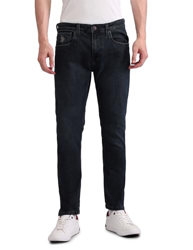 Image of US Polo Association Men's Blue Solid Mid Rise Light Button Slim Jeans (UDJEN1369 Blue 30)
