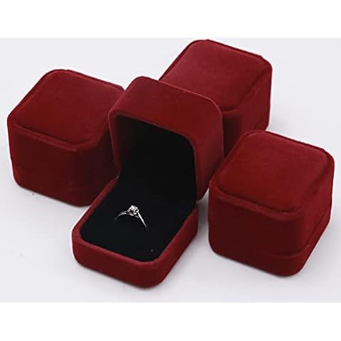 Tnailnaha 4 Pack Velvet Ring Boxes, Earring Pendant Jewelry Case, Ring Earrings Gift Boxes, Jewellry Display (Wine, Ring Box) Cover