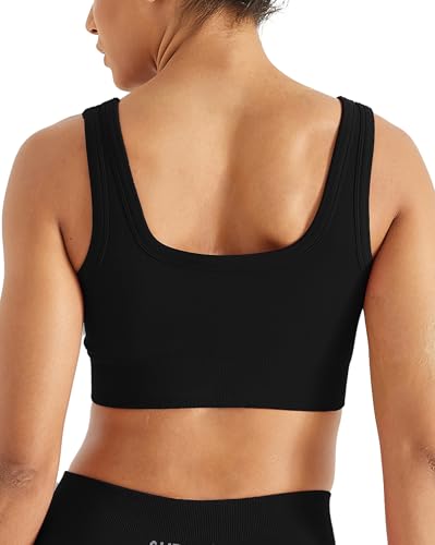 Image of AUROLA Power Womens Square Back Basic Sports Bra - Square Neck Padded Low Impact Yoga Bra Workout Crop Top