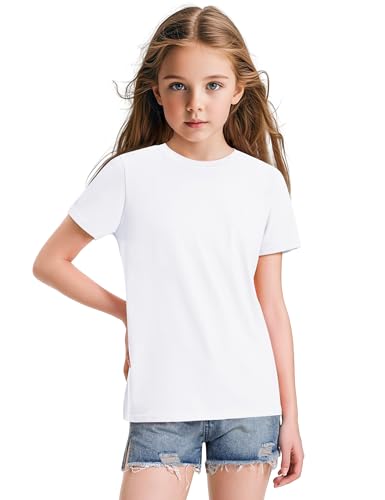 KEREDA Girls Shirts Short Sleeve Soft Cotton T-Shirts Plain Tees Tops Clothes for Kids