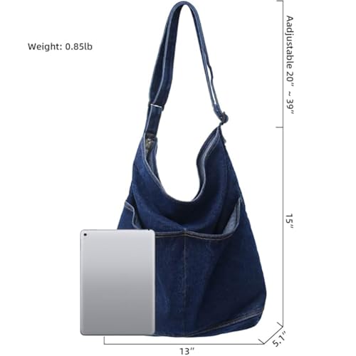 Bolso tipo Hobo de mezclilla ROUROU para mujer, bandolera y tote de gran capacidad miniatura 6