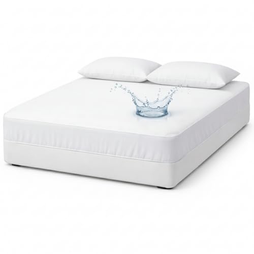 SomniGlow Waterproof Mattress Protector – Breathable Anti-Allergy Fitted Mattress Cover with 30cm Deep Skirt – Double Bed (135 x 190cm)