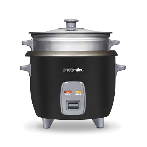 Image of Proctor Silex Rice Cooker & Food Steamer, 6 Cups Cooked (3 Cups Uncooked), Includes Steam and Rinsing Basket, Black (37510)