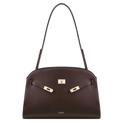 CLUCI Shoulder Bag for Women Water Repellent Purses and Handbags with 2 Adjustable Straps Vegan Leather Satchel Bag Brown