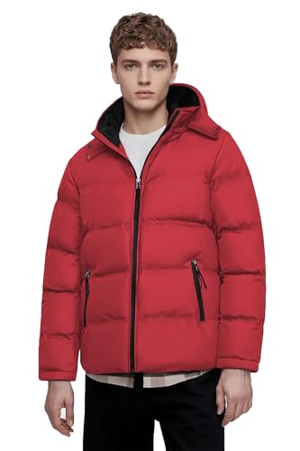 MADHERO Men's Puffer Jacket Water-Resistant Insulated Down Alternative Outerwear Coats Red Size M
