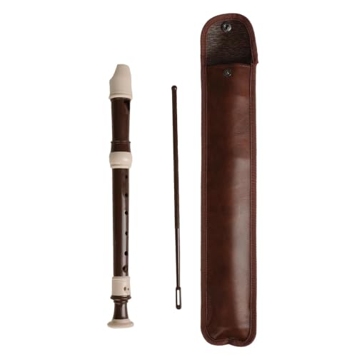 Image of Kadence PRO-BRN Jamming Series Professional Soprano Recorder in C Scale | Baroque Fingering | 3-Piece ABS Design with Adjustable Thumb Rest | Includes Cleaning Rod & Synthetic Leather Pouch | Brown