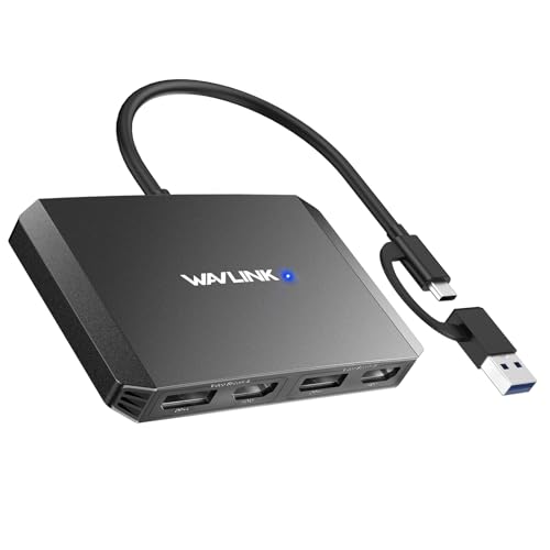 Image of WAVLINK USB C or USB 3.0 to Dual HDMI /DisplayPort Adapter, Displaylink Monitor Splitter Extended Display for Dual Monitor 4K@60Hz, HDMI /DP Splitter Compatible with Mac M1-M5 /Neo,Window Laptop-Black