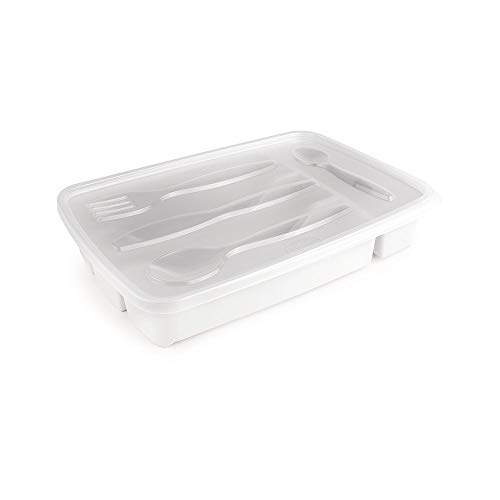 Porta Talheres com Tampa com 4 Divisórias Plasútil Branco