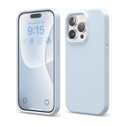 Image of Liquid Silicone Case Compatible for iPhone 15 Pro Light Blue | Slim Back Cover | Soft Touch Bumper | Shockproof Drop Protection | Microfiber Cloth Inside | Sleek Solid Design