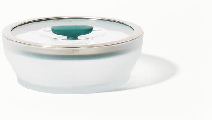 Anyday Cookware Plastic-Free Microwave Dish, 2-Piece Medium Shallow Glass Storage Container with Lid for Steaming, Roasting, Serving & Storing Food, 7.1” x 2.6”, Kale