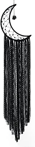 Alynsehom Dream Catcher Black Moon Dream Catchers Handmade Stone Pendant Hanging Wall Art Boho Decor For Bedroom Home Bohemian Decoration Ornament Craft Gift (Black)