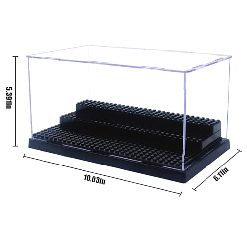 WMM Minifigure Display Case for Action Figures Blocks, Dustproof Acrylic Display Box Storage with 3 Movable Steps for Collection Models Minifigures, Bricks Blocks Toys