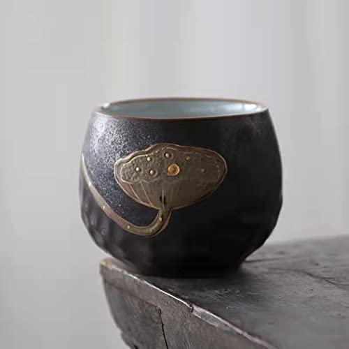 Mqjzsh Chinese And Japanese Teacups,Kung Fu Tea Cup Set Of Four,Gift Box Packaging，Green Tea Cup, Tea Companion， Rock-Glazed Gold Painting, Relief Lotus Pods (Four Colour) #TOP5
