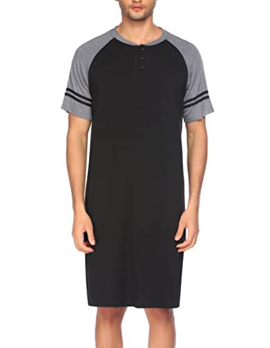 Evanhome Cotton Sleep Shirt Men V-Neck Nightshirts Short Sleeve Henley Shirt Lounge Sleepwear M-XXXL