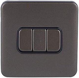 Schneider Electric Lisse Screwless Deco - 3 Gang 2 Way Light Switch, 10AX, GGBL1032BMB, Mocha Bronze with Black Insert