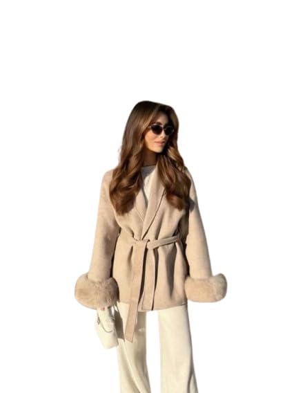 PATAKADEVI Women Soft Woolen Warm Full Sleeve Solid Long Coat | Casual Winter Outings | Full Length Coverage | Side Pockets | Single Breasted Closure | Versatile Styling | Beige | P-picture-29