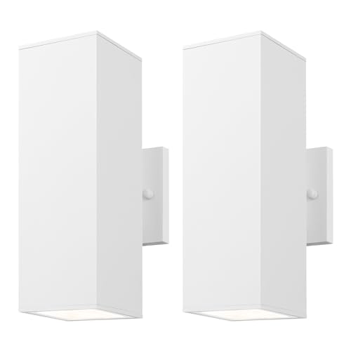 Image of mirrea 12 inch Modern Outdoor Porch Light in 2 Lights, Matte White, 2 Pack