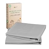 California Design Den 100% Organic Cotton Pillow Cases Standard Size/Queen Size Set of 2, Soft & Crisp Percale Weave Cotton Pillowcases (Light Grey)