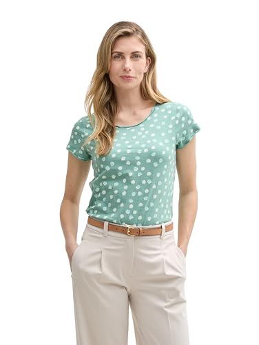 TOM TAILOR Damen 1047058 T-Shirt, 37822 - Green Blue Dots, L EU