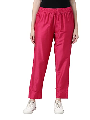Image of GO COLORS Modal Spandex Metallic Pants Festive Full Length for Women| Lightweight, Mid Rise, Side Pockets