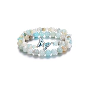 CrystalTears Crystal Butterfly Bracelets for Women Natural Healing Gemstone Beaded Bracelet Stone Layered Bracelet Crystal Jewellry Gifts Women Girls Birthday Christmas